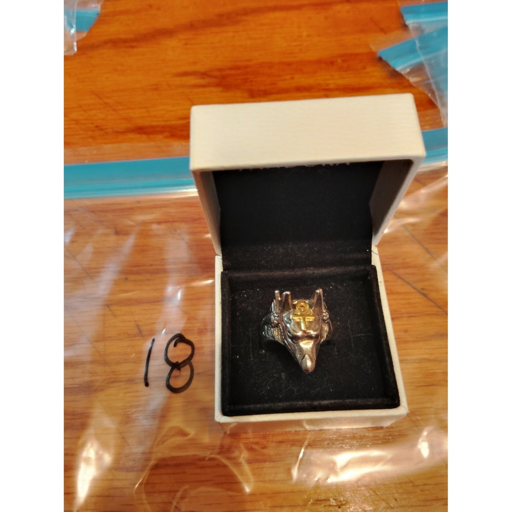 Egyptian Anubis Ring Mens Size 8 Two Tone Ankh Cross Statement Signet